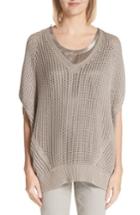 Women's Lafayette 148 New York Mixed Stitch Cotton & Silk Sweater, Size - Grey