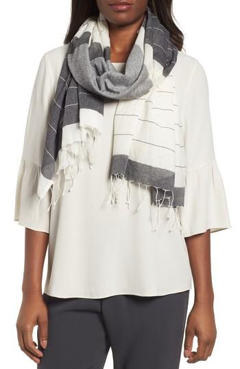 Women's Eileen Fisher Colorblock Organic Cotton Scarf, Size - Ivory
