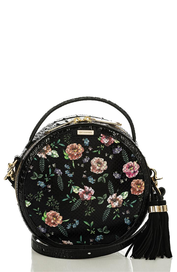 Brahmin Lane Floral Leather Crossbody Bags - Black
