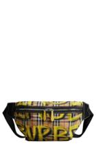 Burberry Large Sonny Graffiti Check Canvas Fanny Pack - Yellow