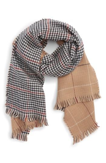 Women's Bp. Reversible Houndstooth & Grid Scarf, Size - Beige