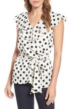 Women's Halogen Ruffled Tie Waist Top - Black