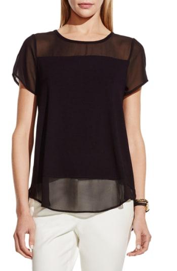 Women's Vince Camuto Chiffon Yoke Short Sleeve Top - Black