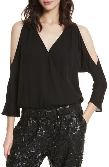Women's Joie Ahsaki Cold Shoulder Silk Bodysuit - Black