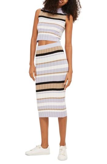 Women's Topshop Stripe Knit Midi Skirt Us (fits Like 0) - Black
