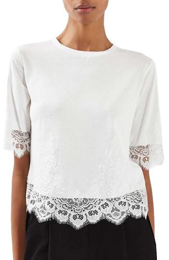 Women's Topshop Lace Trim Tee Us (fits Like 0) - Ivory