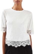 Women's Topshop Lace Trim Tee Us (fits Like 0) - Ivory