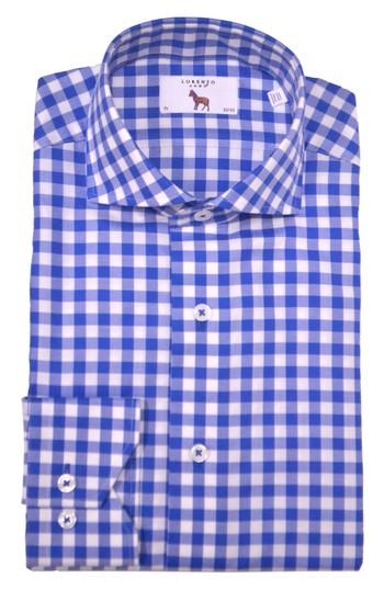 Men's Lorenzo Uomo Trim Fit Gingham Dress Shirt - 34 - Blue