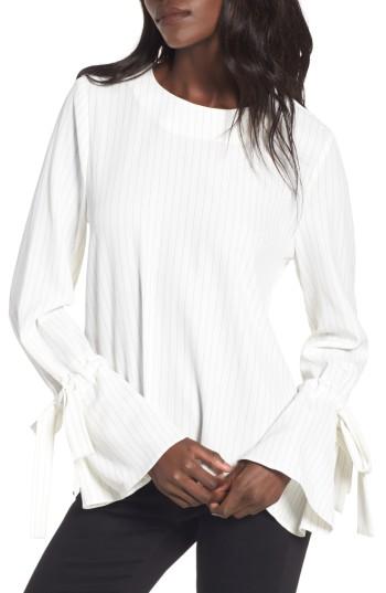 Women's J.o.a. Pinstripe Tie Sleeve Top - White