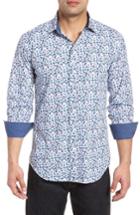 Men's Bugatchi Allover Flutter Shaped Fit Print Sport Shirt, Size - Blue