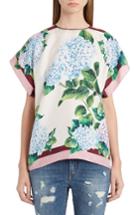 Women's Dolce & Gabbana Hydrangea Print Silk Top Us / 42 It - Green