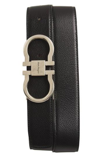 Men's Salvatore Ferragamo Double Gancini Reversible Leather Belt - Black/ Dark Cuoio