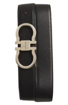 Men's Salvatore Ferragamo Double Gancini Reversible Leather Belt - Black/ Dark Cuoio