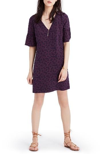 Women's Madewell Painted Clover Silk Bell Sleeve Dress