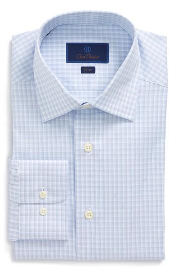 Men's David Donahue Slim Fit Plaid Dress Shirt .5 - 32/33 - Blue