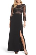 Women's Adrianna Papell Embellished Ruffle Sleeve Mesh & Crepe Gown