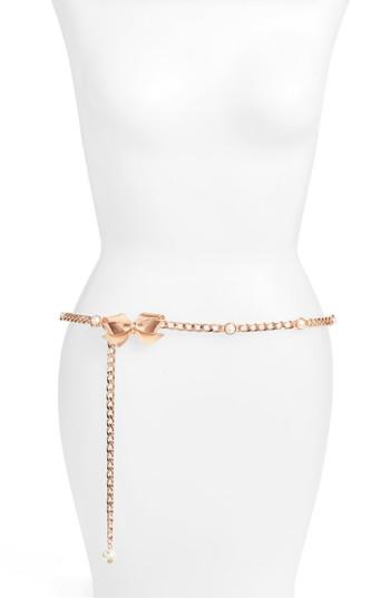 Women's Kate Spade New York Bow & Imitation Pearl Chain Belt - Rose Gold