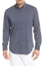 Men's Bugatchi Shaped Fit Broken Grid Performance Sport Shirt, Size - Blue
