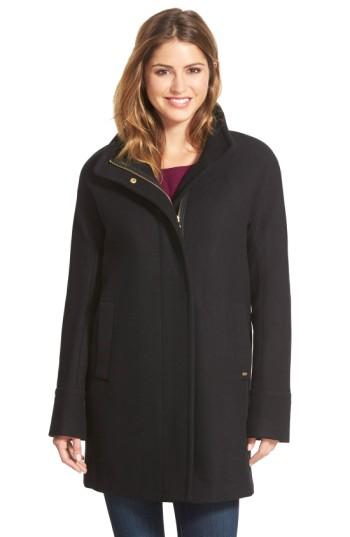 Petite Women's Ellen Tracy Wool Blend Stadium Coat P - Black