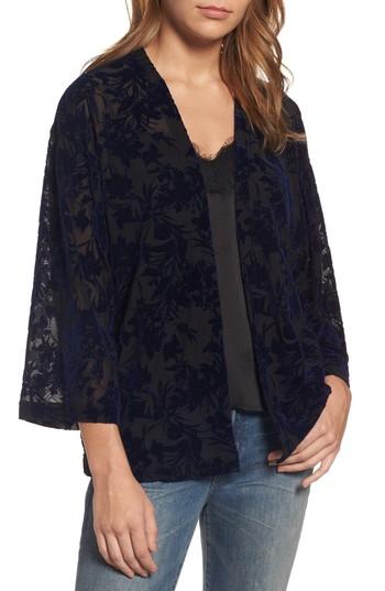 Women's Hinge Burnout Velvet Kimono Jacket /small - Blue
