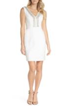 Women's Eliza J Beaded V-neck Sheath Dress - Ivory
