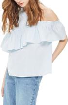 Women's Topshop One Cold Shoulder Ruffle Top Us (fits Like 0-2) - Blue