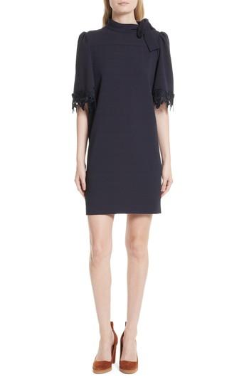 Women's See By Chloe Lace Trim Tie Neck Dress Us / 36 Fr - Blue