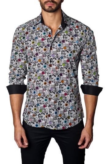 Men's Jared Lang Trim Fit Print Sport Shirt, Size - White