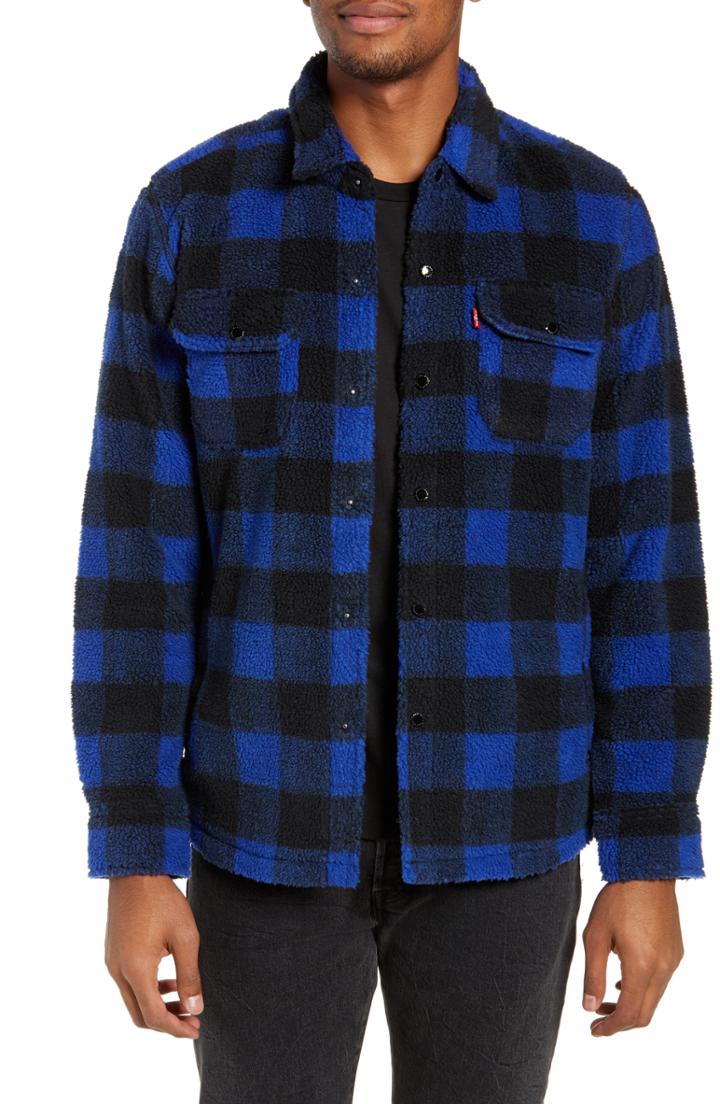 Men's Levi's Plaid Faux Shearling Shirt - Blue