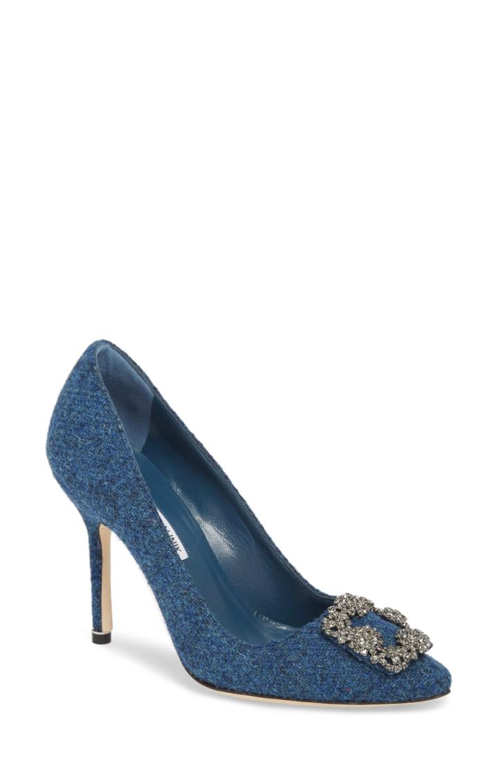 Women's Manolo Blahnik Hangisi Jewel Buckle Pump .5us / 36.5eu - Blue