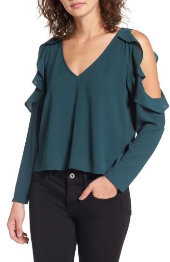Women's Leith Cold Shoulder Ruffle Top - Green