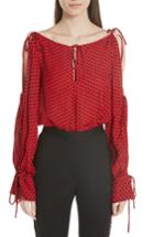 Women's Milly Connie Dot Print Silk Georgette Top, Size - Red