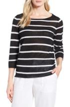 Women's Eileen Fisher Stripe Organic Linen Sweater, Size - Black