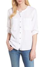Women's Caslon Linen & Cotton Long Sleeve Top - White