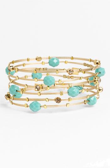 Seasonal Whispers Faceted Bead & Metal Bangles (set Of 6) Turquoise/ Gold One Size
