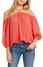 Women's 1.state Off The Shoulder Sheer Chiffon Blouse, Size - Coral