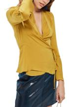 Women's Topshop Hammered Satin Wrap Top Us (fits Like 0-2) - Yellow