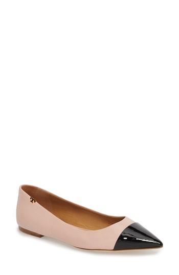 Women's Tory Burch Angelina Cap Toe Flat .5 M - Pink