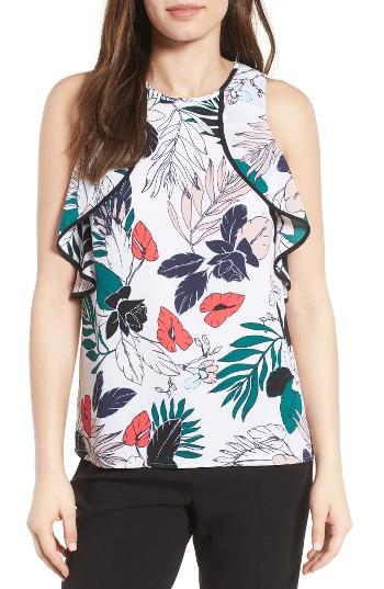 Petite Women's Halogen Ruffle Shoulder Top P - White