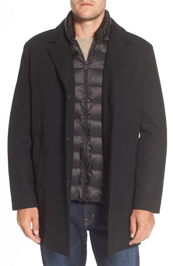 Men's Cole Haan Water Repellent Jacket With Inset Bib & Faux Fur Lining, Size - Black