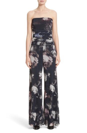 Women's Fuzzi Floral Print Tulle Strapless Jumpsuit - Black