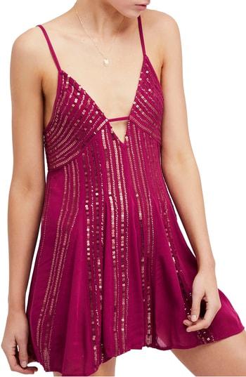 Women's Free People Here She Is Embellished Swing Minidress - Burgundy