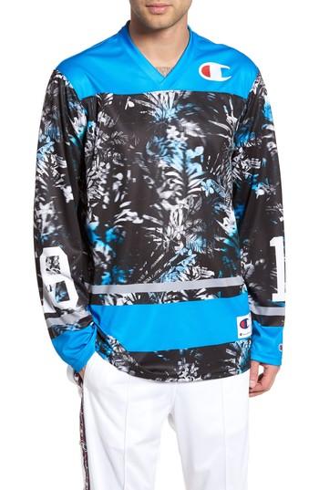 Men's Champion Print Hockey Jersey, Size - Blue