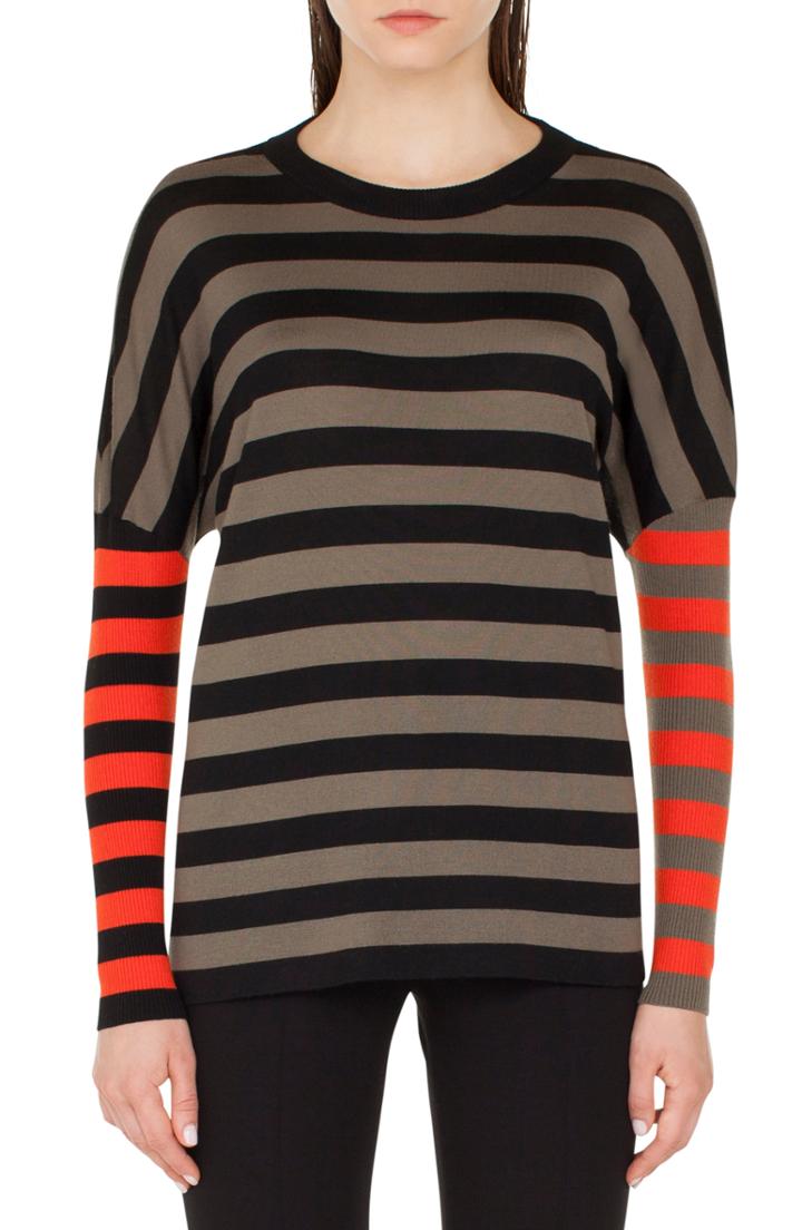 Women's Akris Punto Contrast Stripe Pullover - Grey