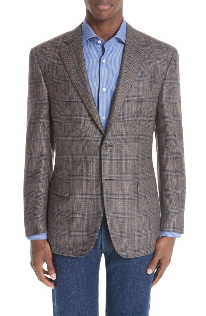 Men's Canali Classic Fit Plaid Silk & Wool Sport Coat Us / 48 Eu S - Brown