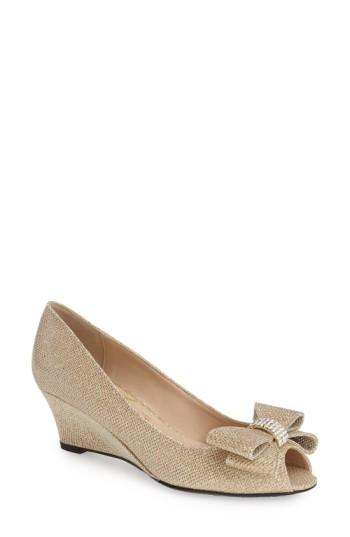 Women's J. Renee 'blare' Bow Wedge Peep Toe Pump .5 Aa - Metallic