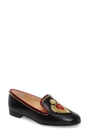 Women's Christian Louboutin Mi Corazon Smoking Flat .5us / 38.5eu - Black