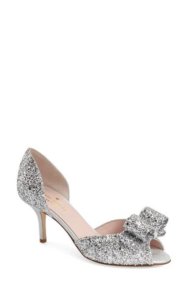 Women's Kate Spade New York 'sela' Glitter Bow Peep Toe Pump M - Metallic