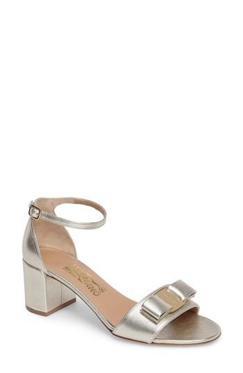 Women's Salvatore Ferragamo Block Heel Bow Sandal B - Metallic