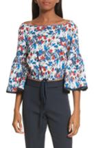 Women's Milly Hibiscus Print Stretch Cotton Top, Size - Blue